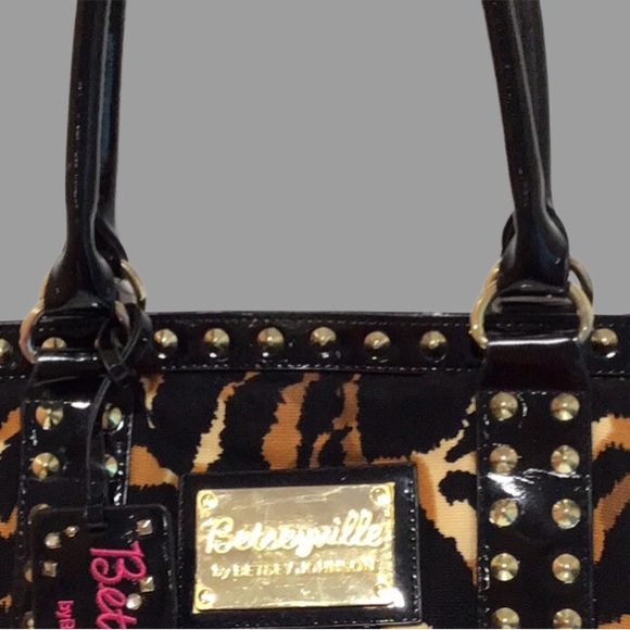 Betseyville by Betsey Johnson Tiger Print Tote with Studs, Black/Brown - Picture 3 of 12